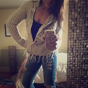 Free People cream crochet fringe sweater sz small